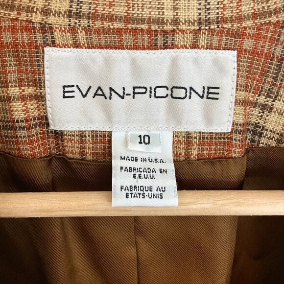 Vintage 90s EVAN-PICONE Academia Heritage Plaid Silk Blend Two Button Blazer - Picture 2 of 8